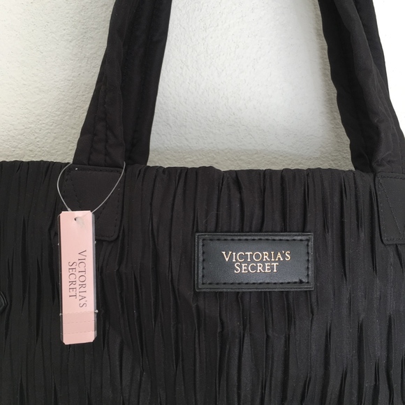 NEW Victoria's Secret Big Tote Bag Black Pleat - Picture 2 of 8